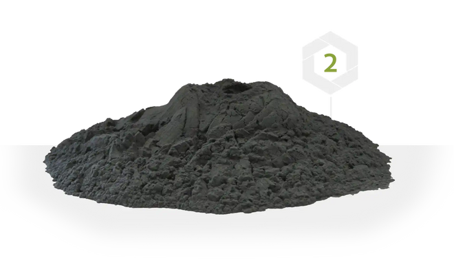 Pile of dark gray powder.