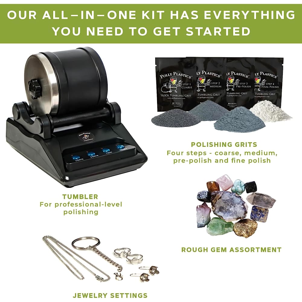 Rock Tumbler Kit Turns Rough Rocks into Beautiful Gems With Button 7 Day  Polish