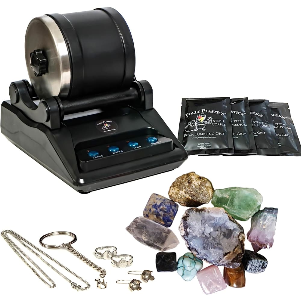 Rock Tumbler Kit,Turns Rough Rocks into Beautiful Gems,With Button 7 Day  Polish